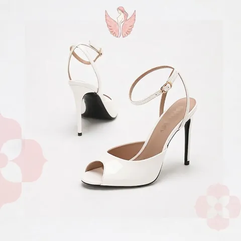 Women's Peep Toe Stiletto Sandals Ankle Strap Buckle Mirror PU Leather High Heels Elegant Summer Party Dress Shoes