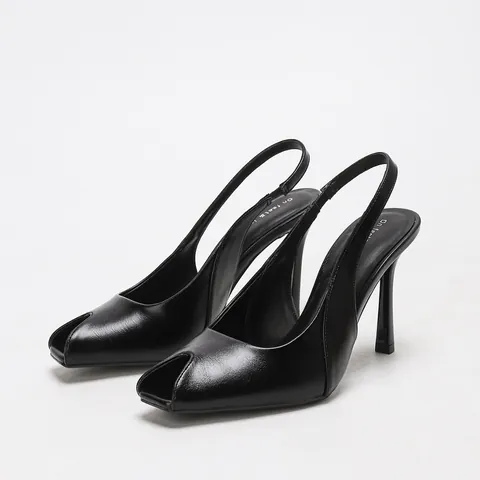 Sandalias Vintage de PU con Cera de Aceite Tacón de Aguja Punta Abierta Slingback Tacones Altos para Mujer Zapatos de Oficina