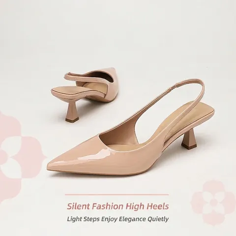 Women's Pointed Toe Slingback Heels Silent Patent Leather Mirror Block Heel Pumps For Work Banquet Nude Blue Yellow
