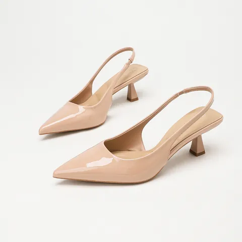 Women's Pointed Toe Slingback Heels Silent Patent Leather Mirror Block Heel Pumps For Work Banquet Nude Blue Yellow