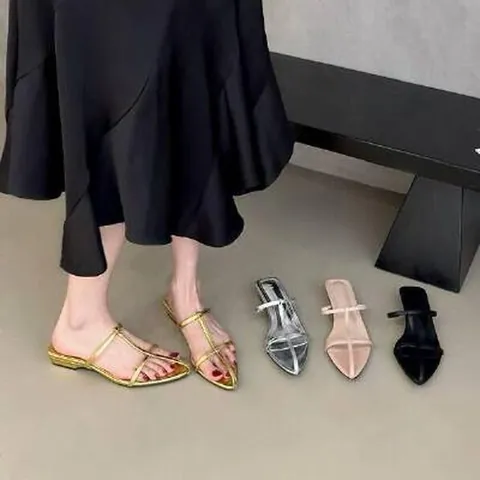 Sandales à Talons Mode pour Femmes Bout Pointu Bride en T Mules Métallisées Talon Aiguille Chaussures d'Été de Fête