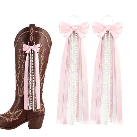 Western Cowboy Boot Decoration Charms Bohemian Style Ribbon Bow Knot Lace Artificial Pearl Shoe Accessories For Women Party