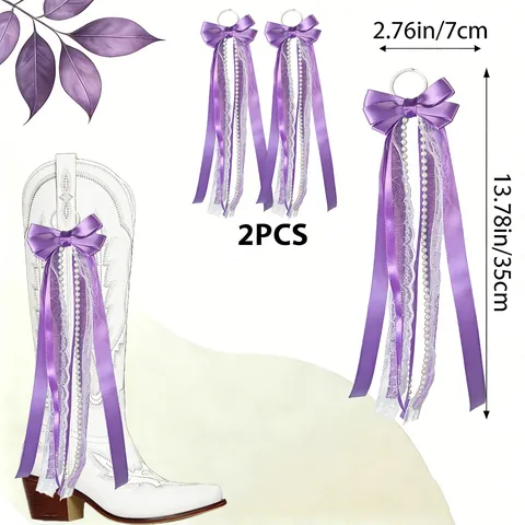 Western Cowboy Boot Decoration Charms Bohemian Style Ribbon Bow Knot Lace Artificial Pearl Shoe Accessories For Women Party