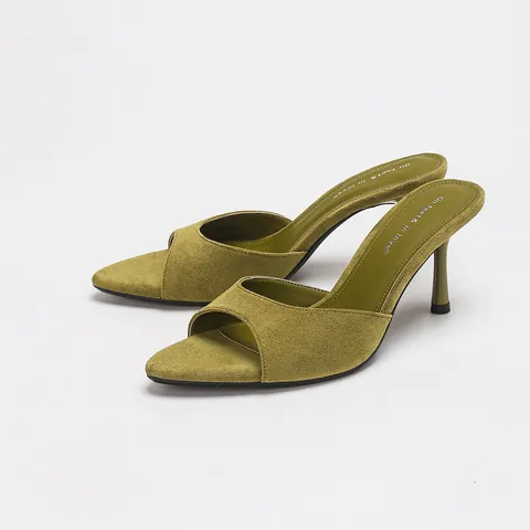 Women Suede Open Toe Stiletto Heel Mules Commuter Elegant High Heel Sandals Slide Slippers Peep Toe Evening Party Dress Shoes