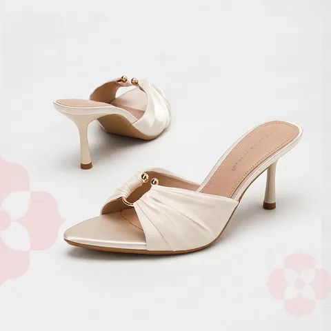 Women Satin Ruched High Heel Mules Square Toe Slip On Summer Sandals Elegant Pleated Slide Shoes For Vacation Party