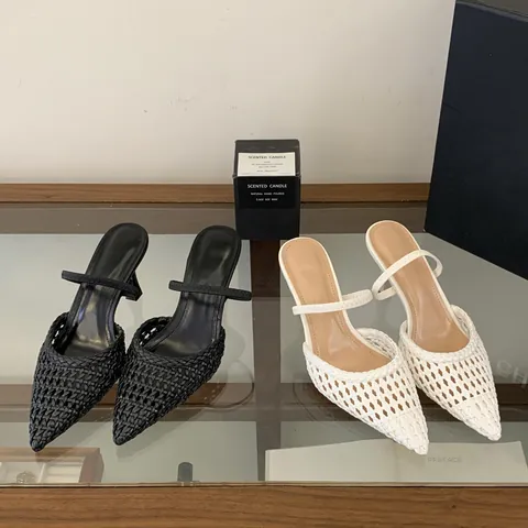 Woven Hollow Pointed Toe Stiletto High Heel Sandals For Women Western Style Two-Way Wear Pumps Wedding Party Dress Shoes