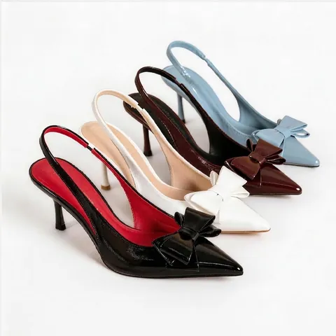 Women Pointed Toe Bow Patent Leather Slingback Stiletto High Heels Elegant Temperament Commute Party Dress Pumps Shoes