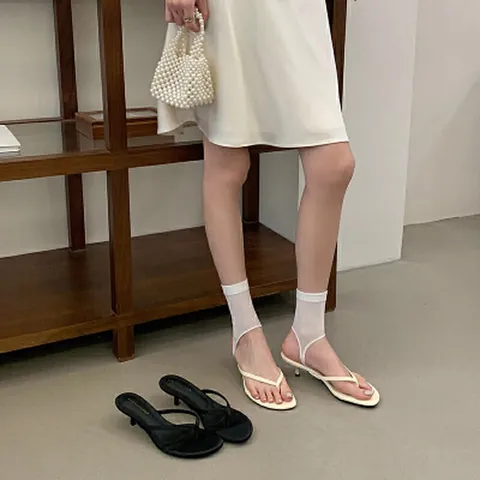 Sandali Infradito da Donna in Pelle PU Stile Francese Tacco Basso Kitten Heel Pantofole Minimaliste Eleganti Scarpe da Vacanza