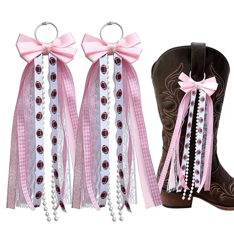 American Football Western Cowboy Boot Charms Ribbon Bow Artificial Pearl Tassel Streamers Boot Decoration Accessory For Women