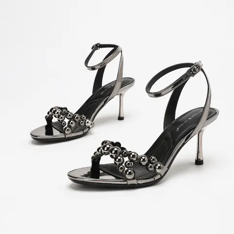Women's Stiletto Sandals Patent Leather Rhinestone Metallic Single Strap Ankle Buckle High Heels For Party Wedding Banquet