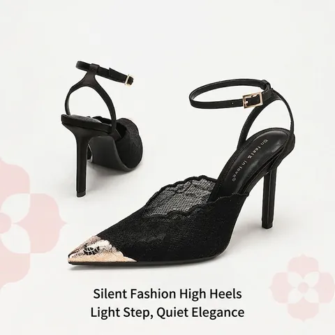 French Style Lace Stiletto Heels Women Pointed Toe Sandals With Metal Cap Elegant Ankle Strap High Heel Wedding Party Shoes