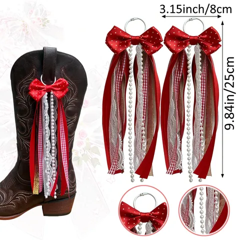 Western Cowboy Boot Ribbon Bow Charms Decorative Artificial Pearl Lace Shoe Accessories For Women Bohemian DIY Boot Decoration Gift