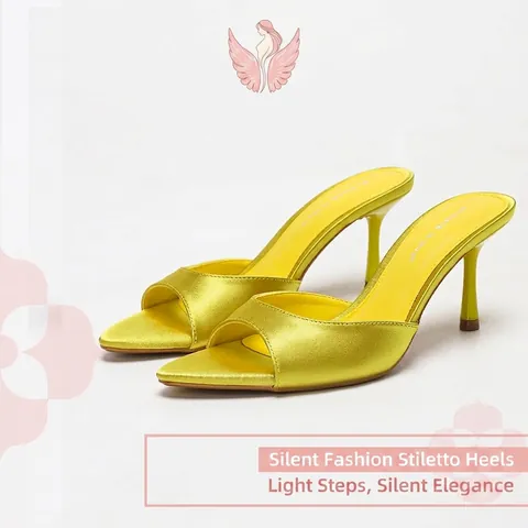Women Sexy Satin Pointed Toe Stiletto High Heel Sandals One Strap Open Toe Mules Fashion Banquet Party Dress Shoes