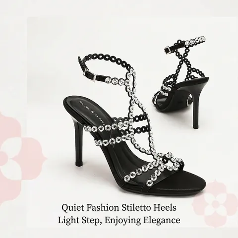 Women's Stiletto High Heel Sandals Rhinestone T-Strap Dress Shoes Satin Patent Leather Sandals For Party Wedding