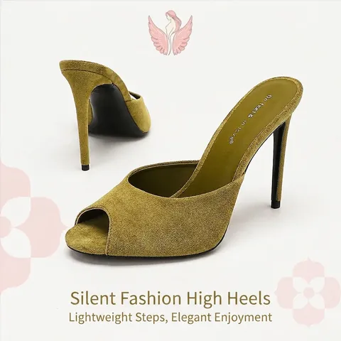 Women Peep Toe Stiletto Mules Elegant Velvet Heeled Slides Office Commute Sexy Stiletto Heel Sandals Without Backstrap