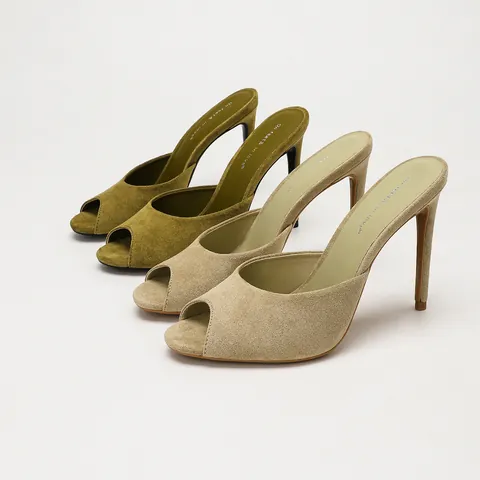 Women Peep Toe Stiletto Mules Elegant Velvet Heeled Slides Office Commute Sexy Stiletto Heel Sandals Without Backstrap