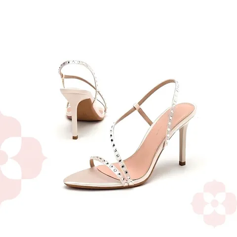 Women Elegant Satin Rhinestone High Heel Sandals Pointed Toe Stiletto One Strap Dress Shoes For Banquet Wedding Party Summer