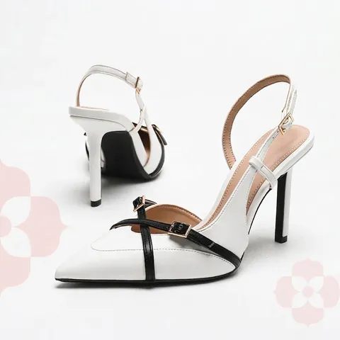 Women's Pointed Toe Stiletto Sandals Slingback High Heels Color Block PU Leather Buckle Strap Dress Shoes For Party Office