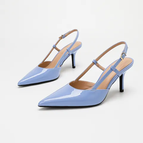 Women's Pointed Toe Slingback High Heel Sandals Patent Leather Mirror Finish Stiletto Heels Elegant Commuter Office Shoes