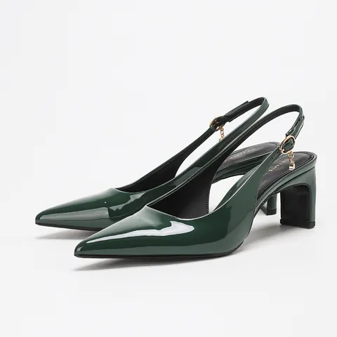Women Pointed Toe Block Heel Slingback Pumps Patent Leather High Heels Elegant Office Dress Shoes For Ladies Party