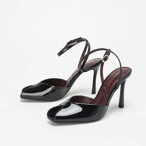 Women Mirror Patent Leather Peep Toe High Heels Ankle Strap Stiletto Sandals Office Party Shoes