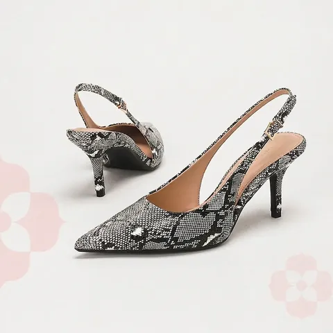 Women Pointed Toe Snakeskin Print Slingback Stiletto Heels Elegant Commute High Heel Shoes Summer Snakeskin Pattern Pumps