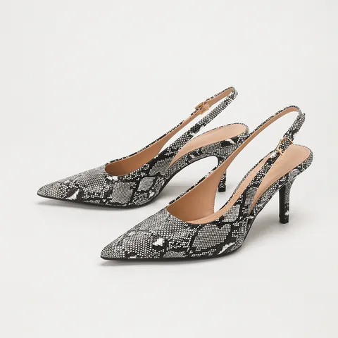 Women Pointed Toe Snakeskin Print Slingback Stiletto Heels Elegant Commute High Heel Shoes Summer Snakeskin Pattern Pumps