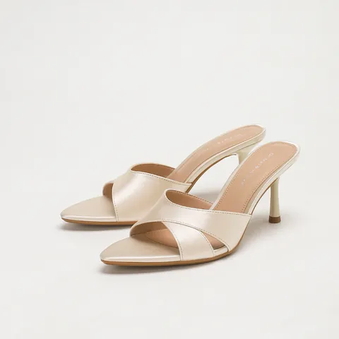 Women Pointed Toe Satin Mules Elegant Crisscross Straps Stiletto High Heels Summer Silent Slides Banquet Party Dress Sandals