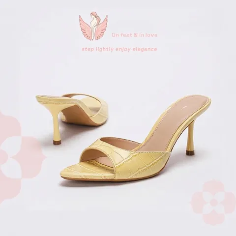 Women Stone Pattern Stiletto Mule Sandals Macaron Color Pointed Open Toe High Heel Slides Fashion Summer Vacation Dress Shoes