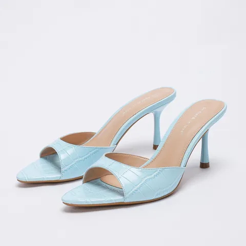 Women Stone Pattern Stiletto Mule Sandals Macaron Color Pointed Open Toe High Heel Slides Fashion Summer Vacation Dress Shoes