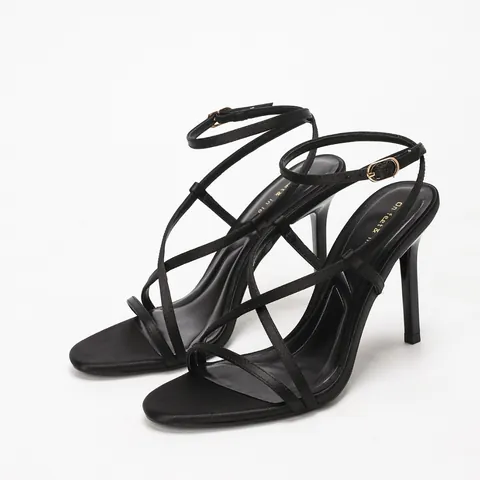 Women Satin Stiletto High Heeled Sandals Cross Thin Straps Open Toe Ankle Strap Elegant Dress Sandals For Party Banquet Wedding