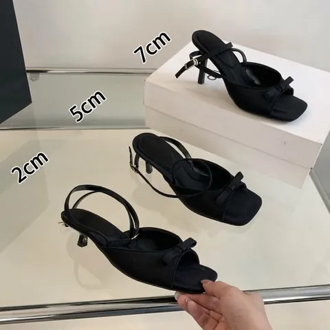 French Lady Satin Bow Stiletto Sandals Elegant Single Strap Open Toe High Heels Ankle Buckle Party Dress Shoes For Women