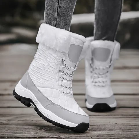 Stivali da Neve Casual Impermeabili da Donna Trapuntati Al Polpaccio Scarpe di Cotone Termiche Invernali Taglie Comode Fodera in Pelliccia Calda Antiscivolo