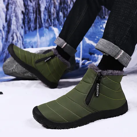 Wasserdichte Schneestiefel Für Damen Herren Winter Warm Pelz Gefüttert Seitenreißverschluss Rutschfest High Top Outdoor Lässige Baumwollschuhe