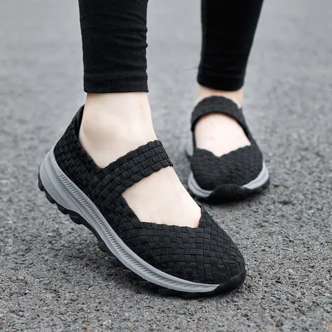 Scarpe Casual da Donna Intrecciate Traspiranti Elastiche Traforate Mesh Loafers Leggero Slip-on Mary Jane Moda Sneakers per Quotidiano