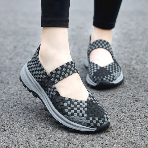 Scarpe Casual da Donna Intrecciate Traspiranti Elastiche Traforate Mesh Loafers Leggero Slip-on Mary Jane Moda Sneakers per Quotidiano
