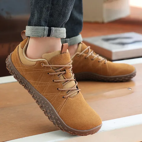 Barfußschuhe Mit Breiter Zehenpartie Für Damen Herren Rindsleder Outdoor Wanderschuhe Rutschfeste Verschleißfeste Casual Sneaker