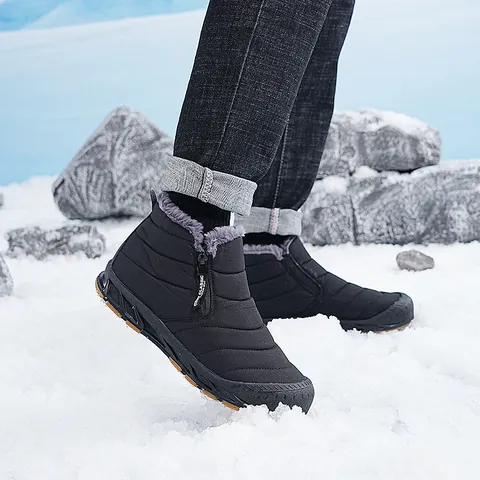 Unisex Mid-Top Waterdichte Sneeuwlaarzen Warme Kunstbont Voering Outdoor Winterschoenen Met Zijrits Antislip Rubberen Zool