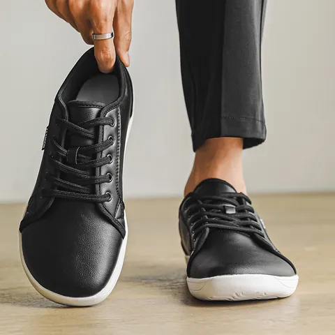 Men Women Wide Toe Box Barefoot Shoes Synthetic Leather Minimalist Zero Drop Sneakers Lace Up Flat Casual Sports Shoes