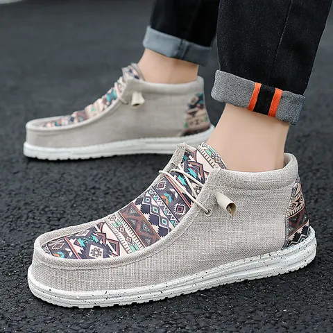 Tribal-Print Canvas High-Top Loafer Für Herren Damen Leicht Atmungsaktiv Ethnisch Slip-On Freizeitschuhe Gesprenkelte Sohle Wanderschuhe