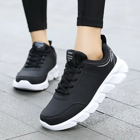 Sneakers Casual da Donna in Pelle Sintetica Impermeabili Scarpe da Corsa Leggere Suola Spessa Stringate Moda Scarpe Sportive per Donna Uomo Coppia