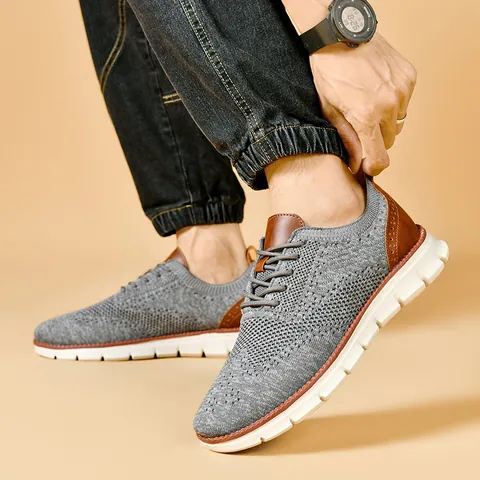 Herren Casual Flyknit Loafer Atmungsaktiv Leicht Spleißen Leder Sneaker Große Größe 50 Schuhe Für Tägliches Gehen Flach Komfort