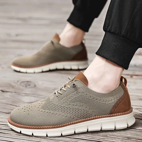 Herren Atmungsaktiv Netzgewebe Sneaker Freizeitschuhe Brogue-Details Leicht Rutschfeste Gummisohle Sommer Outdoor Wanderschuhe