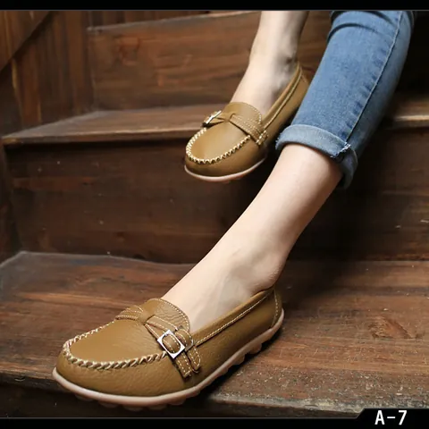 Damen Echtes Leder Ausschnitt Flache Schuhe Flacher Ausschnitt Gummisohle Lässige Mokassins Bequeme Slipper Loafers