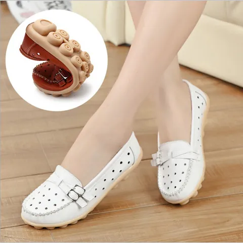 Damen Echtes Leder Ausschnitt Flache Schuhe Flacher Ausschnitt Gummisohle Lässige Mokassins Bequeme Slipper Loafers