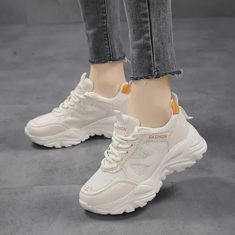 Zapatillas Chunky de Moda para Mujer Malla Transpirable Cuero Sintético Zapatos Dad con Plataforma Caminata al Aire Libre Zapatos Casuales Deportivos