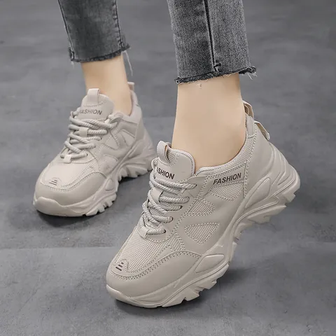 Zapatillas Chunky de Moda para Mujer Malla Transpirable Cuero Sintético Zapatos Dad con Plataforma Caminata al Aire Libre Zapatos Casuales Deportivos