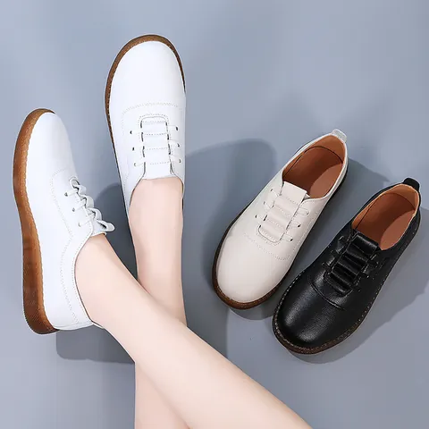 Damen Casual Leder Mokassins Runde Zehe Weiche Sohle Rutschfeste Einzelschuhe Für Den Alltag Mutter Loafer