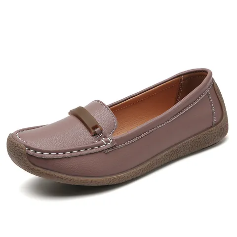 Damen Casual Kunstleder Loafer Bequeme Weiche Sohle Flache Mokassins Genähte Mutti Krankenschwester Schuhe Slip-on Schuhe