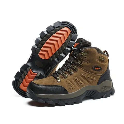 Men High-Top Hiking Shoes Waterproof Non-slip Outdoor Trekking Boots Suede Synthetic Leather Professional Climbing Shoes For Mountaineering Travel Adventure